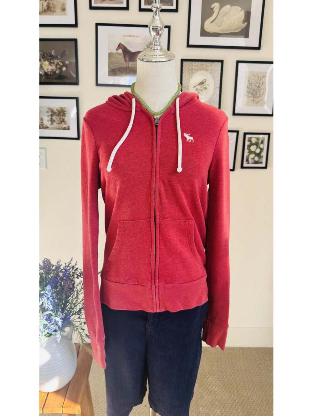 Abercrombie & Fitch Red Full-Zip Logo Hoodie - Size M